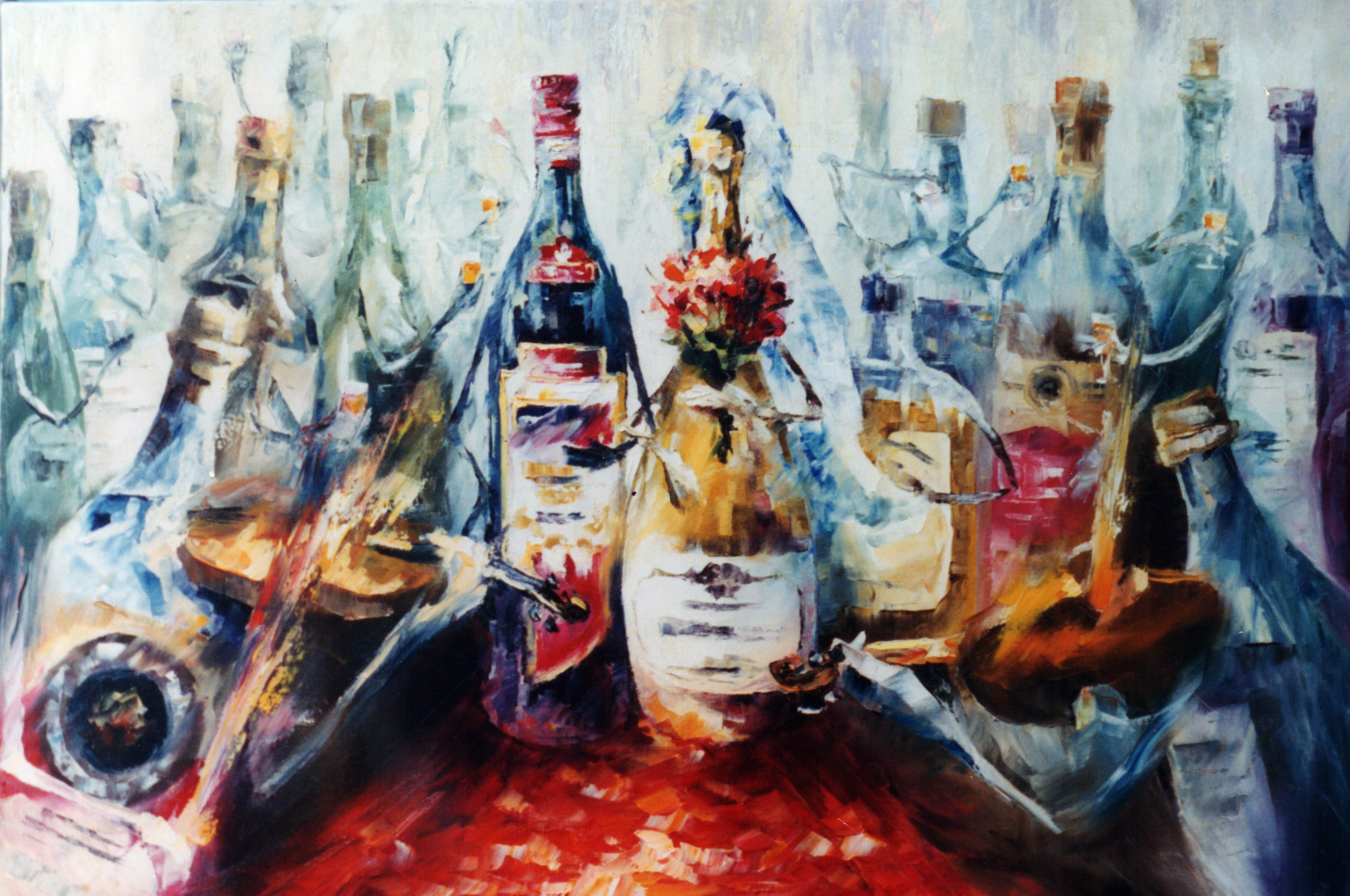 WEDDING OF BOTTLES— PALETTE KNIFE Oil Painting On Canvas By Leonid ...