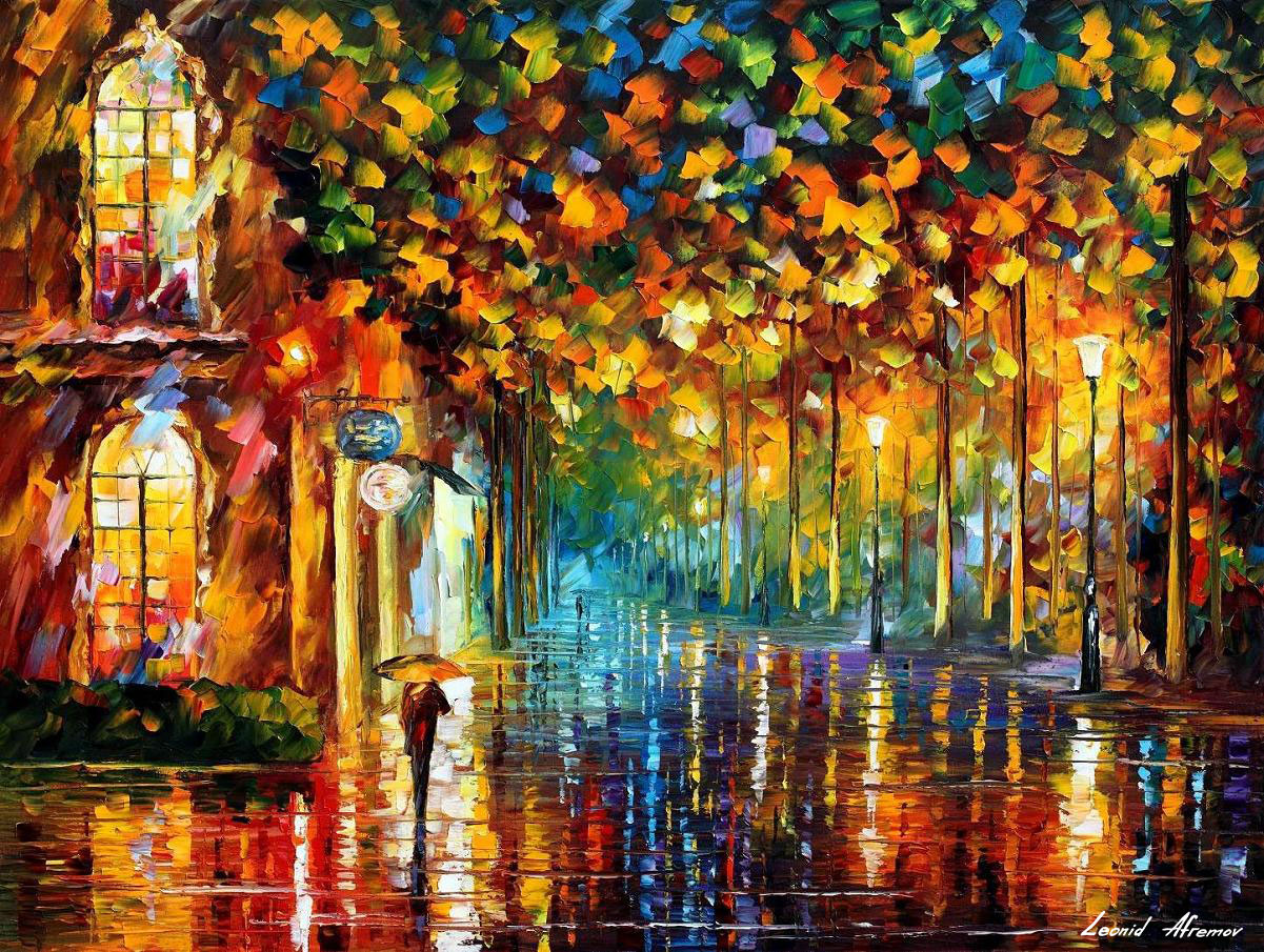 LATE STROLL - MIAMI — PALETTE KNIFE Oil Painting On Canvas By