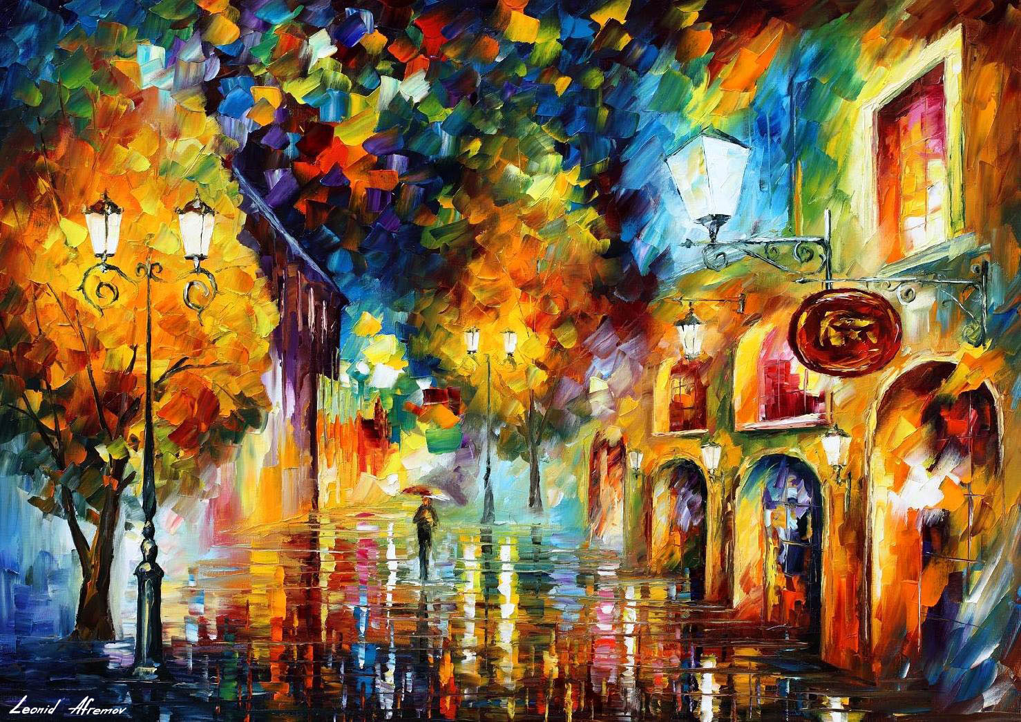 NIGHT STREET — PALETTE KNIFE Oil Painting On Canvas By Leonid Afremov ...