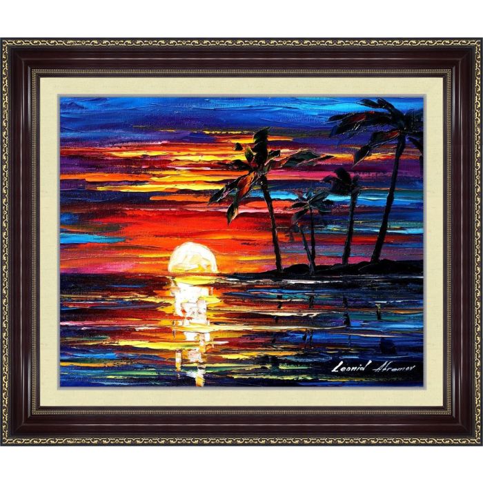 Leonid Afremov, oil on canvas, palette knife, buy original paintings, art, famous artist, biography, official page, online gallery, large artwork, sunset, water, boat, sea, scape, pier, dock, night, calm, yachts, harbor, shore, rest, ship, regatta, sailer