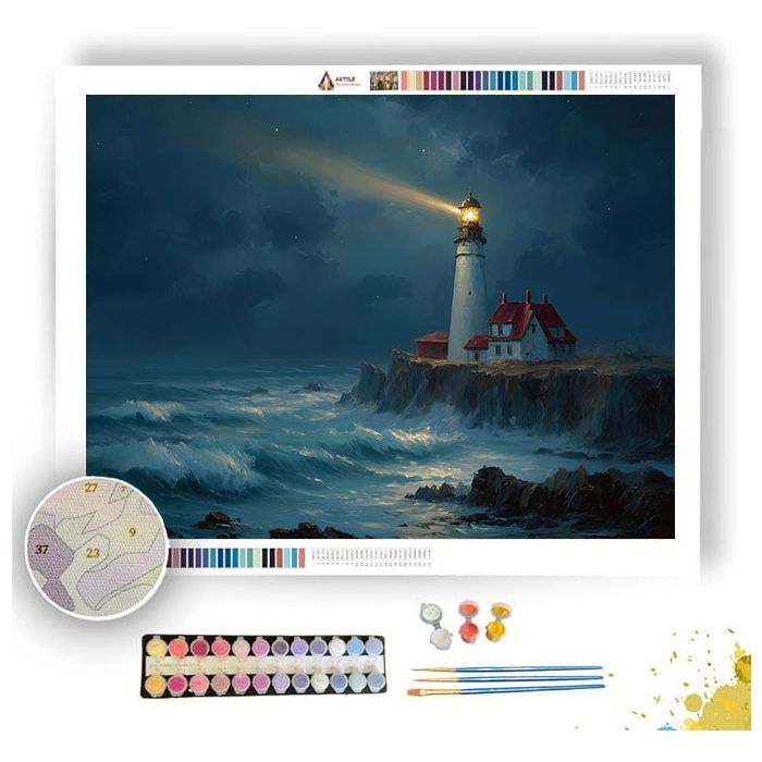 LIGHTHOUSE AT NIGHT - Paint by Numbers Full Kit