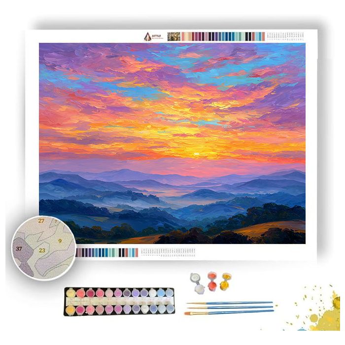 SUNRISE OVER THE HILLS - Paint by Numbers Full Kit