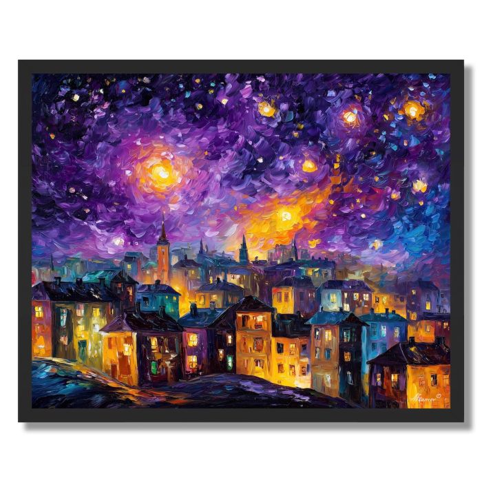 VILLAGE UNDER RAINBOW STARS - FRAMED