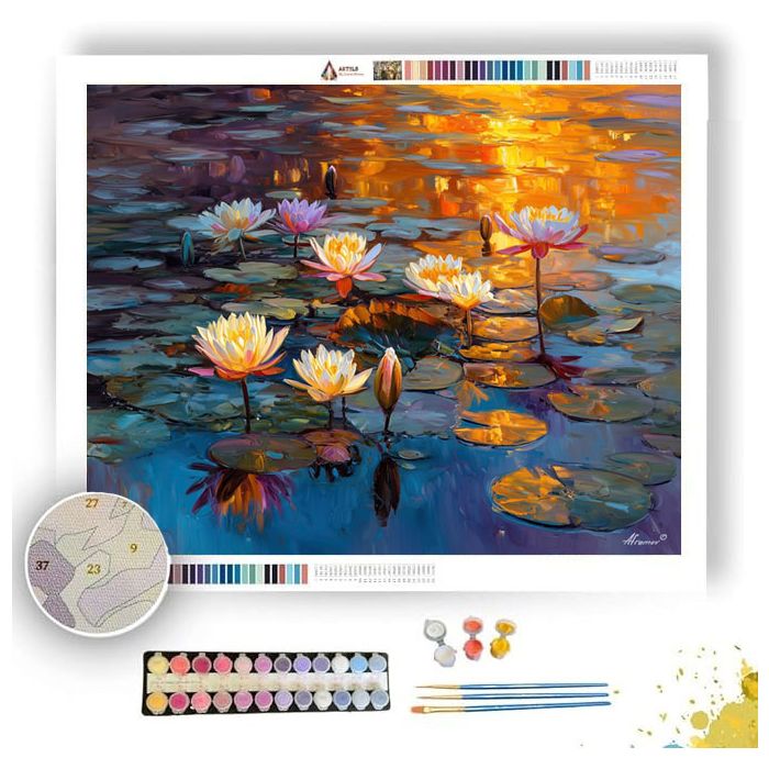 THE GOLDEN LOTUS POND - Paint by Numbers Full Kit