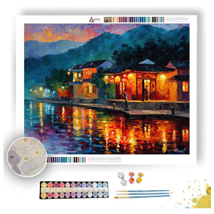 TEAHOUSE AT SUNSET - Paint by Numbers Full Kit