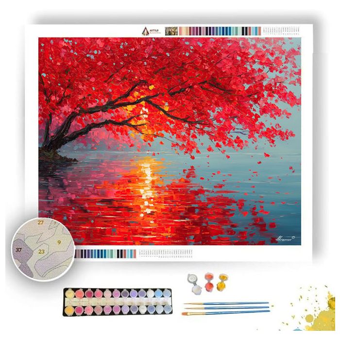 CRIMSON PETALS ON THE LAKE - Paint by Numbers Full Kit