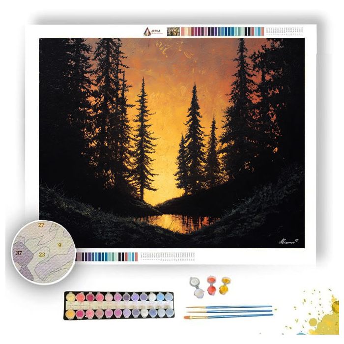 LIGHT BEYOND THE PINES - Paint by Numbers Full Kit