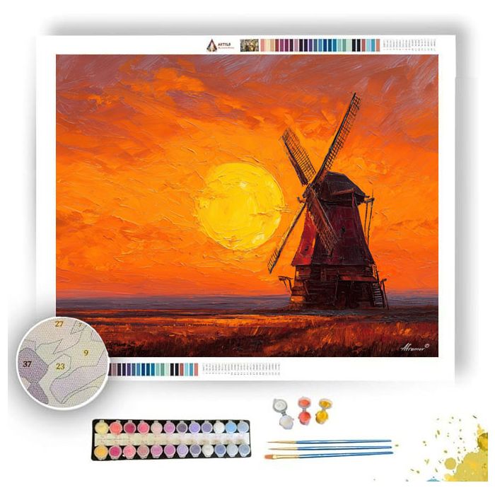 WINDMILL AT SUNSET - Paint by Numbers Full Kit