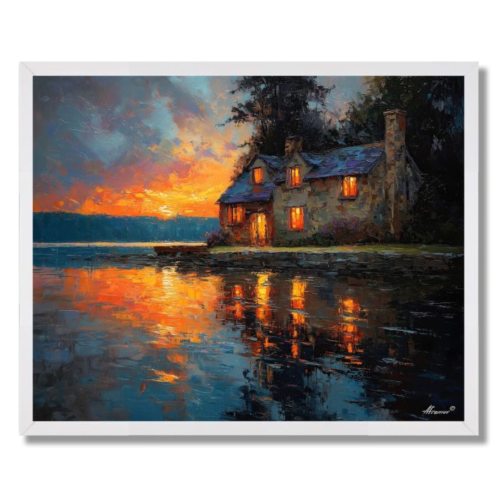 COTTAGE BY THE LAKE - FRAMED