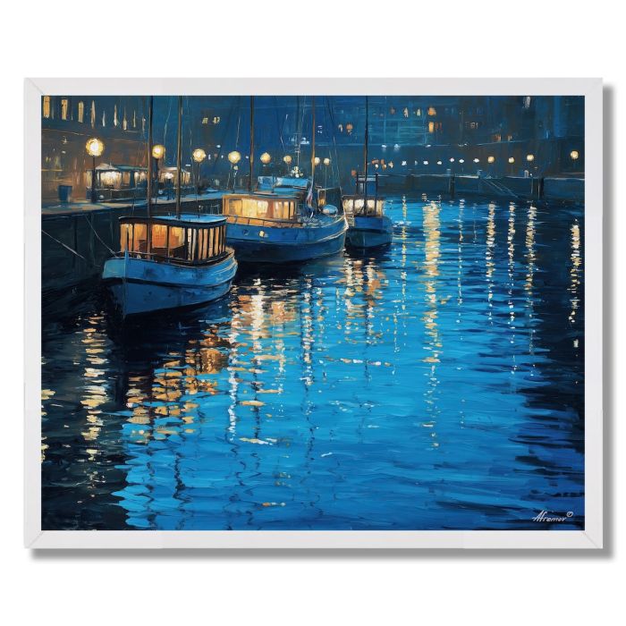 HAMBURG HARBOR NIGHT - FRAMED