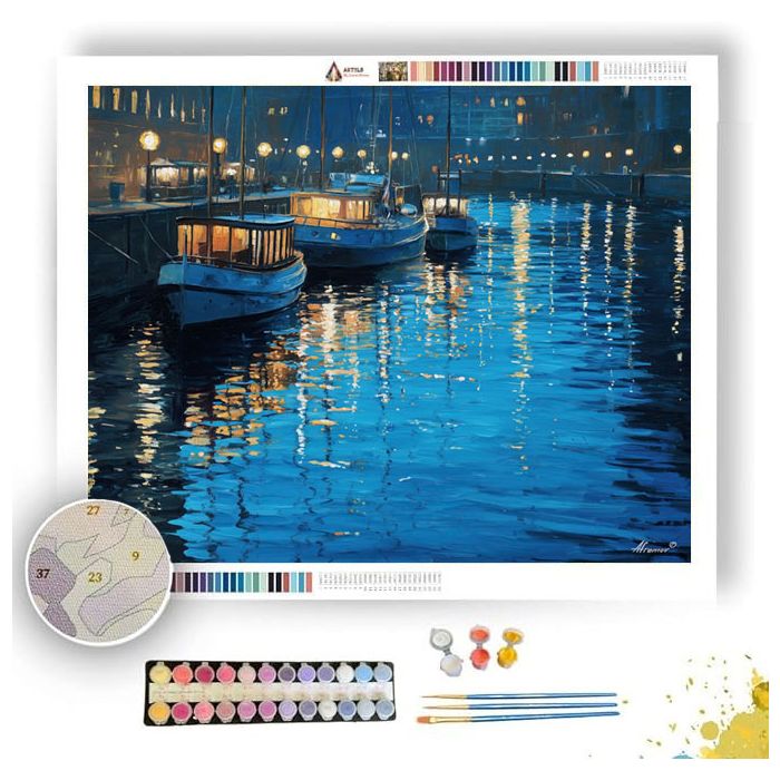 HAMBURG HARBOR NIGHT - Paint by Numbers Full Kit
