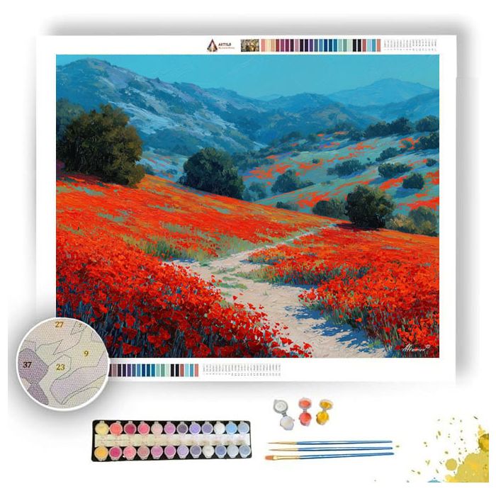 POPPY FIELD ROAD - Paint by Numbers Full Kit