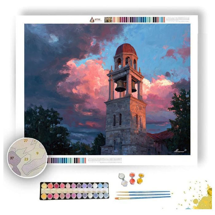 BELL TOWER AT SUNSET - Paint by Numbers Full Kit