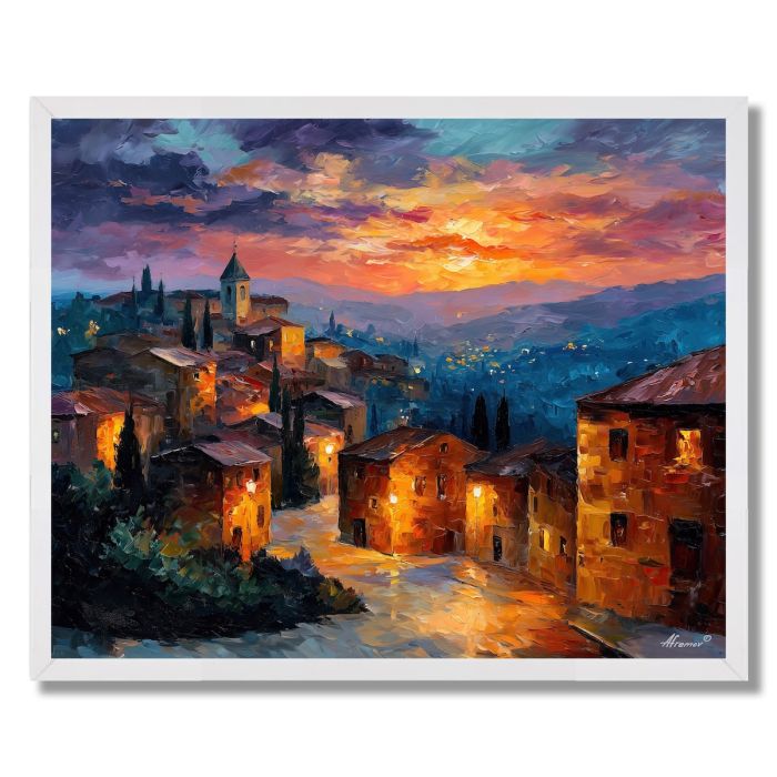 DAWN OVER VILLAGE - FRAMED