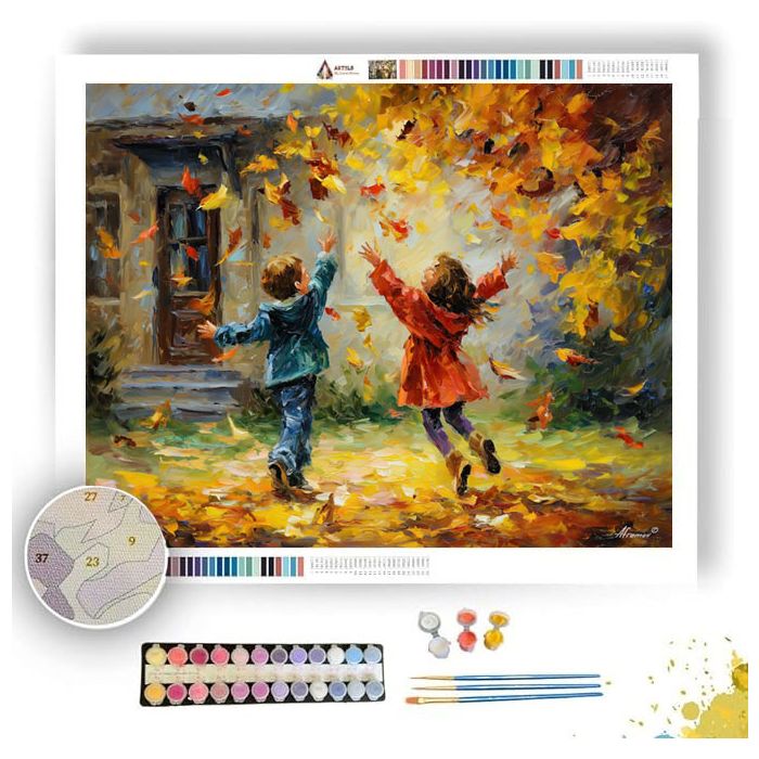 CHILDREN PLAYING LEAVES - Paint by Numbers Full Kit