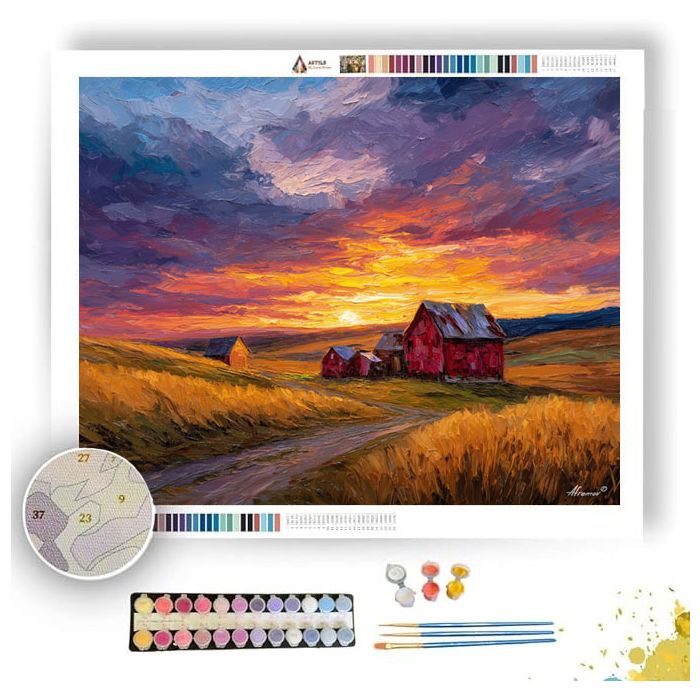 GOLDEN FARMHOUSE SUNSET - Paint by Numbers Full Kit