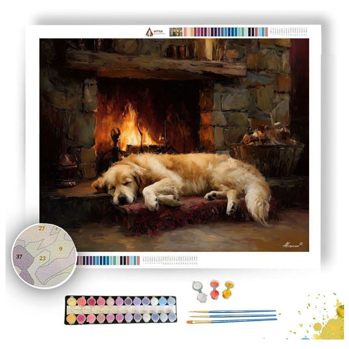 DOG BY FIREPLACE - Paint by Numbers Full Kit