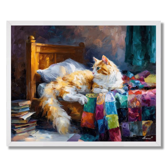 CAT ON QUILT - FRAMED