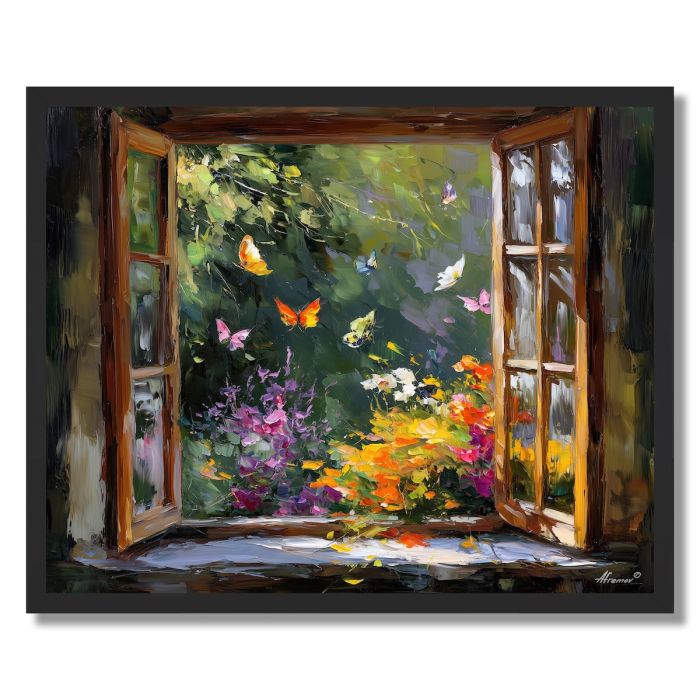 COTTAGE WINDOW VIEW - FRAMED