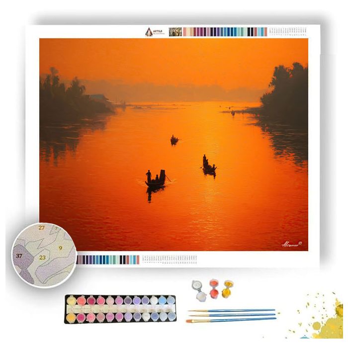 BURMESE RIVER MORNING - Paint by Numbers Full Kit