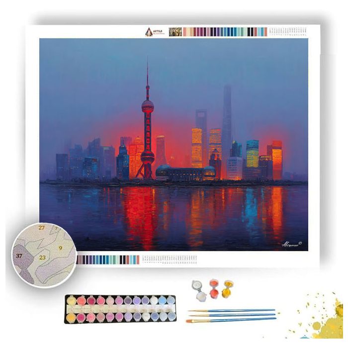 SHANGHAI EVENING SKYLINE - Paint by Numbers Full Kit