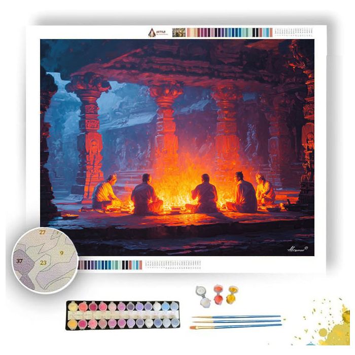 INDIAN TEMPLE FIRE - Paint by Numbers Full Kit