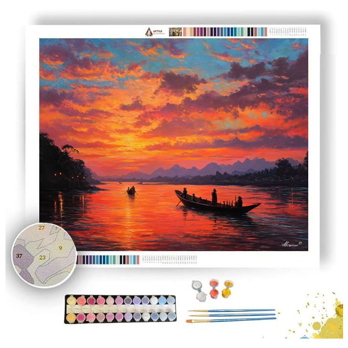 THAI RIVER SUNSET - Paint by Numbers Full Kit