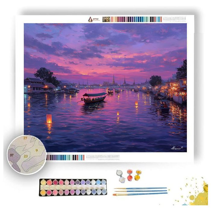BANGKOK RIVER TWILIGHT - Paint by Numbers Full Kit