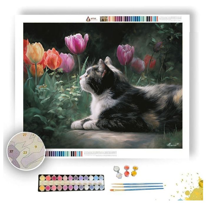 CAT AND TULIPS - Paint by Numbers Full Kit