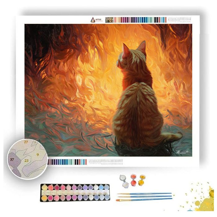CAT BY THE FIRE - Paint by Numbers Full Kit