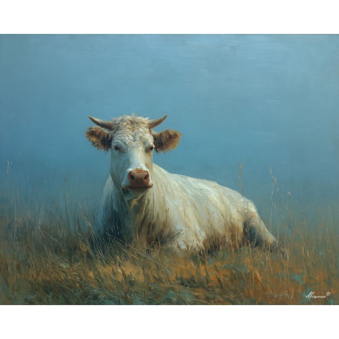 COW IN BLUE FIELD