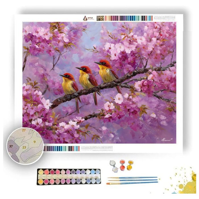 BIRDS IN BLOSSOM SKY - Paint by Numbers Full Kit