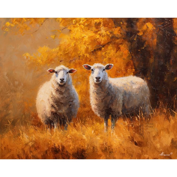 SHEEP IN AUTUMN FIELD