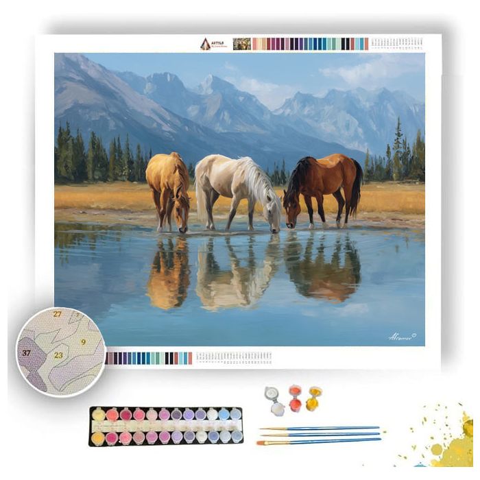 HORSES BY THE LAKE - Paint by Numbers Full Kit