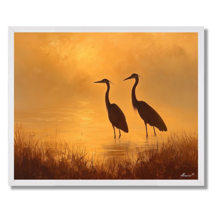 HERONS AT SUNRISE - FRAMED