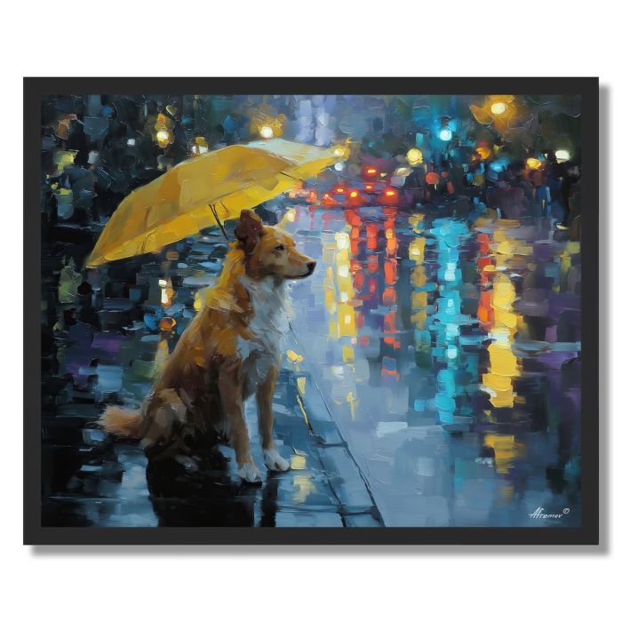 RAINY PARK DOG - FRAMED