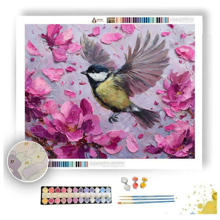 BIRD IN BLOSSOM WIND - Paint by Numbers Full Kit
