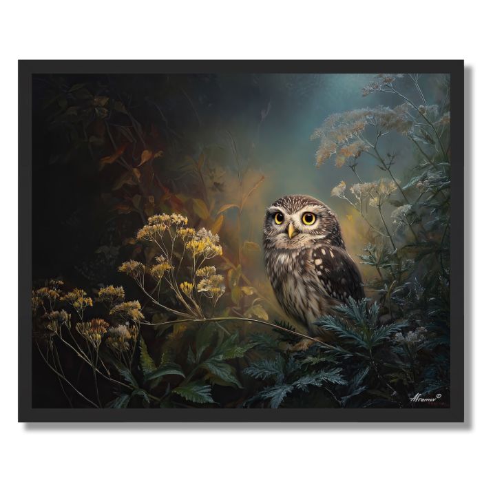 OWL IN THE GARDEN - FRAMED