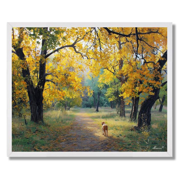 DOG IN AUTUMN PARK - FRAMED