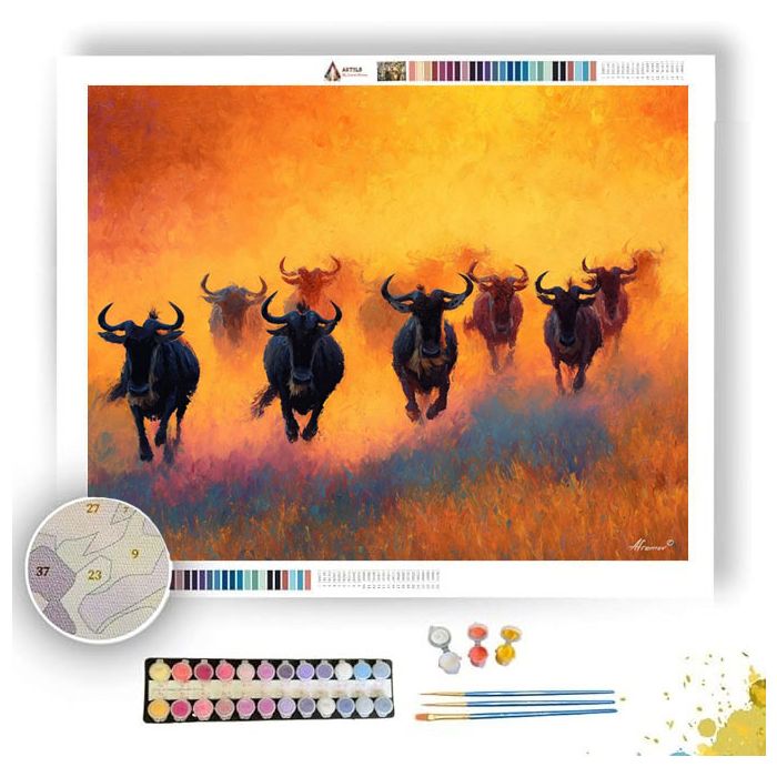 WILDEBEEST RUSH - Paint by Numbers Full Kit