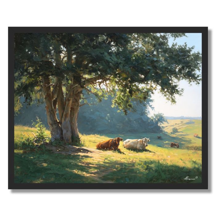 COWS UNDER TREE - FRAMED