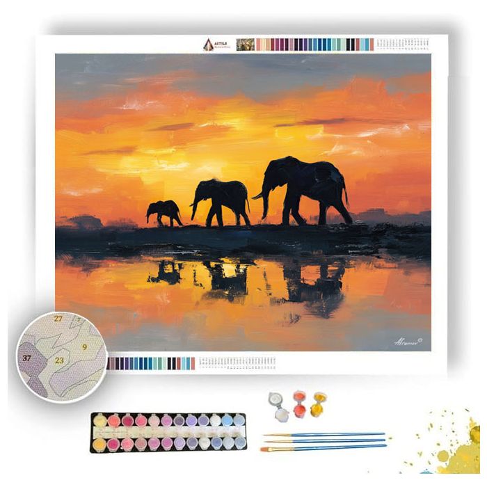 ELEPHANT TWILIGHT WALK - Paint by Numbers Full Kit