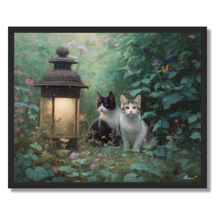 CATS IN THE GARDEN - FRAMED