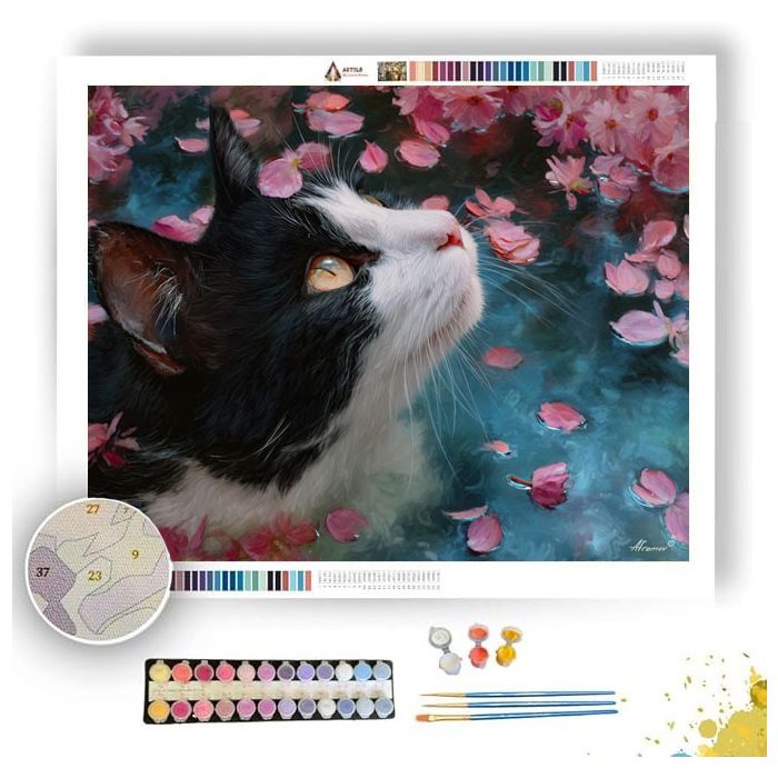 CAT UNDER BLOSSOMS - Paint by Numbers Full Kit