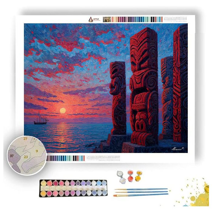 MAORI CARVINGS AT SUNSET - Paint by Numbers Full Kit