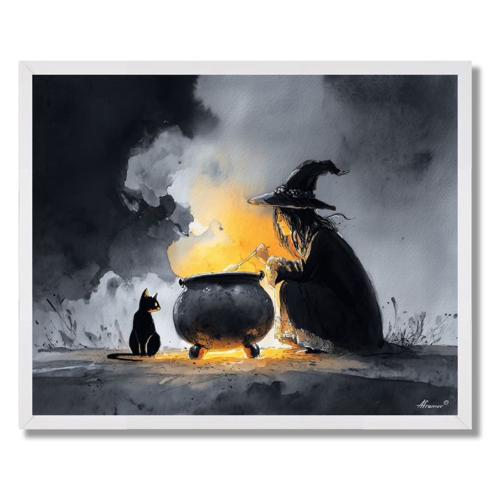 WITCH AND HER CAT - FRAMED