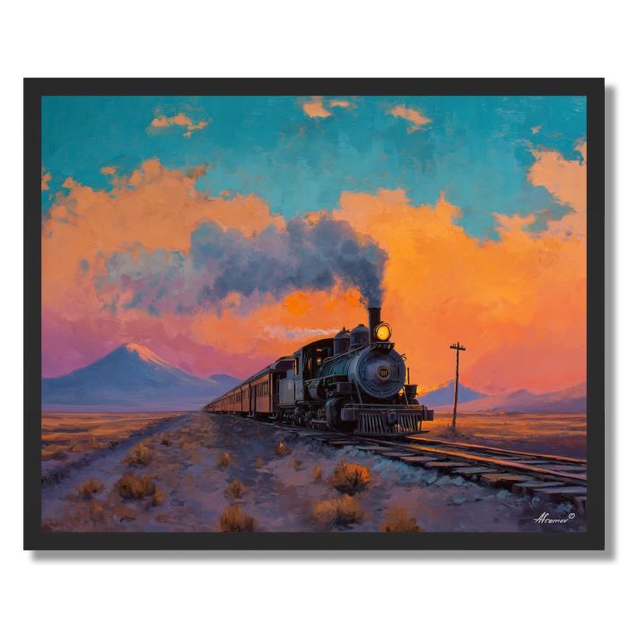 BOLIVIA TRAIN AT SUNSET - FRAMED