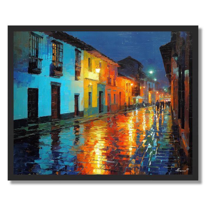 BOGOTA STREET NIGHT - FRAMED