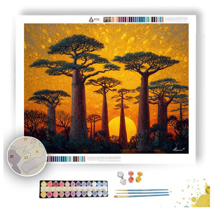 MADAGASCAR SUNSET TREES - Paint by Numbers Full Kit