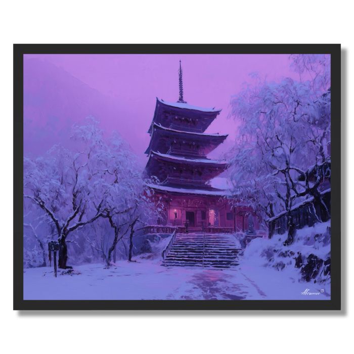 JAPANESE TEMPLE SNOW - FRAMED